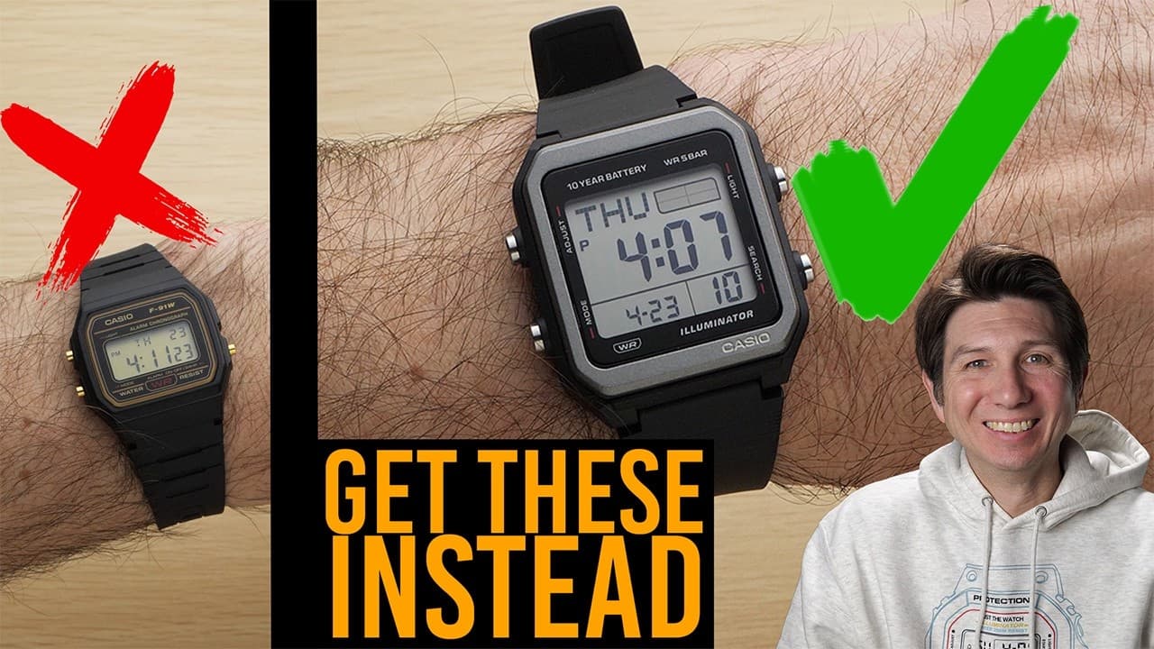 The F-91W is too small for your wrist. Get these instead.